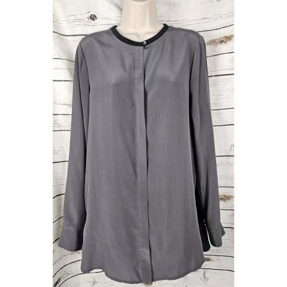 Vince 100% Silk Color Block Top 12 Gray Black Popover Tunic Womens - Picture 1 of 8